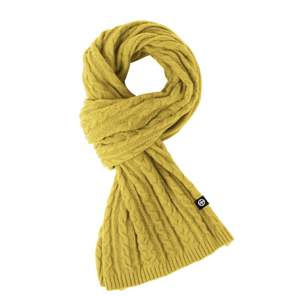 Solid Color Scarf For Women Winter Warm Versatile  Shawl Sweet Knitted Woolen Long Scarf