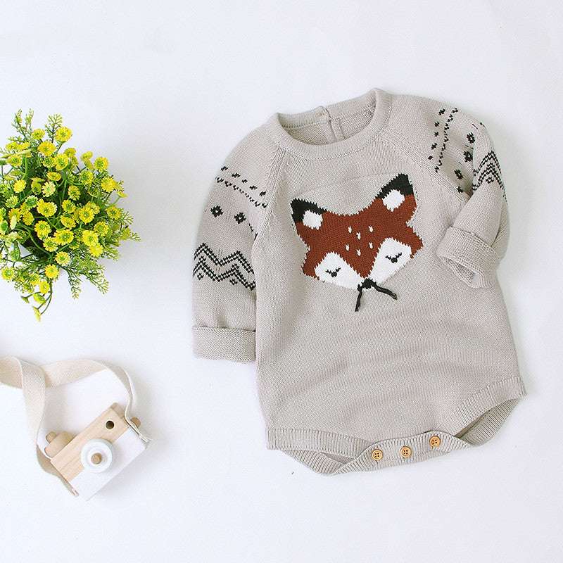 Autumn and Winter Long-Sleeved Fox One-Piece Triangle romper - Minihomy