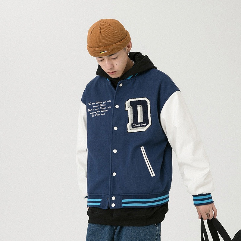 Woolen Retro Men's Baseball Uniform Shirt Jacket