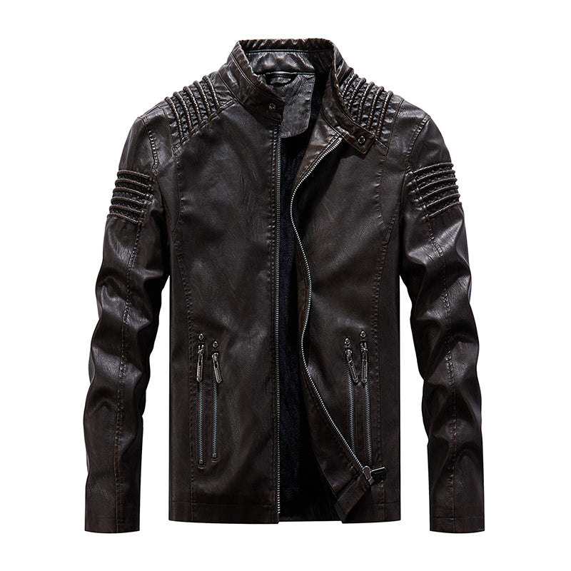 Men Leather Jacket Winter And Autumn Motorcycle PU Warm Fashion Coat - Minihomy