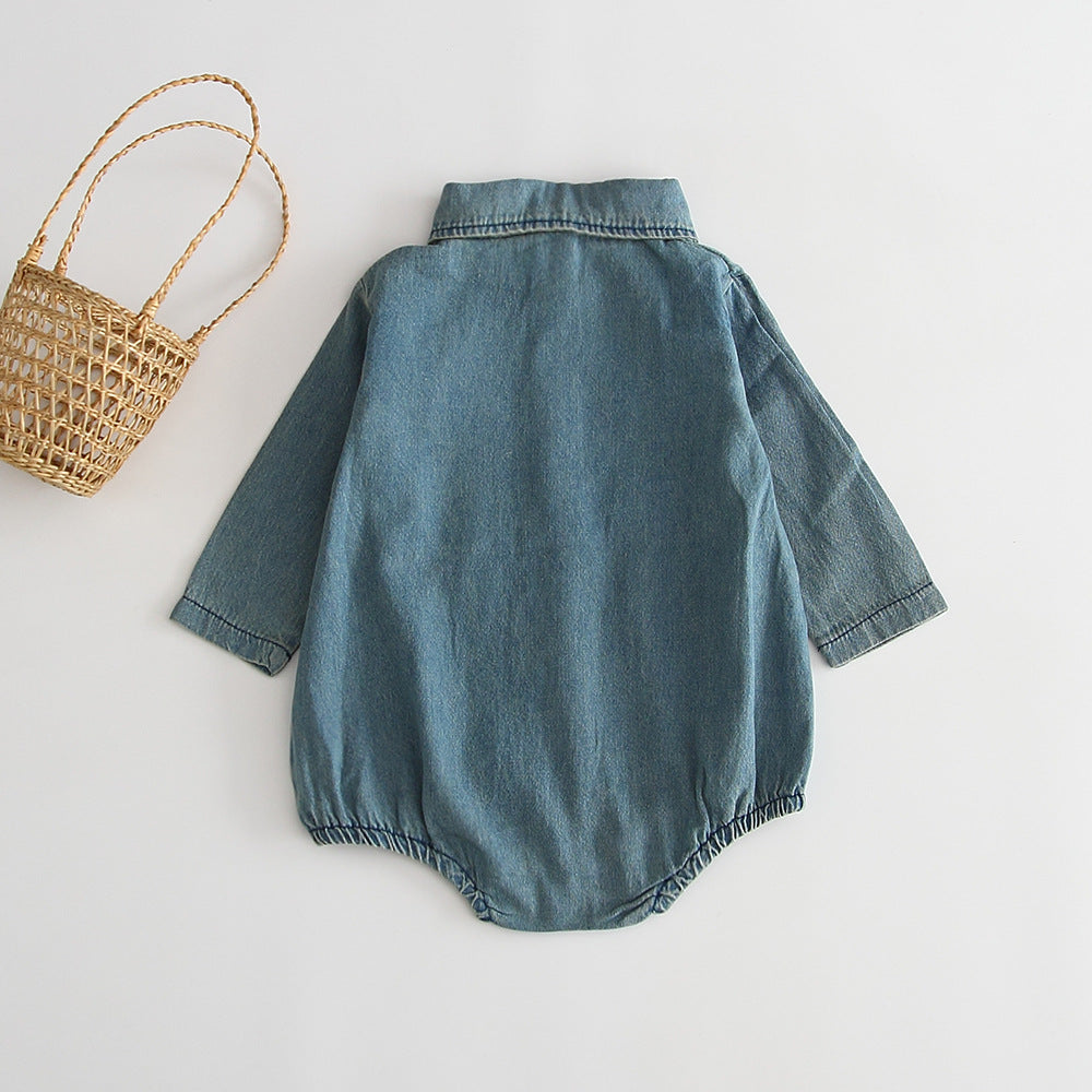 Fall denim jumpsuit for baby girls - Minihomy