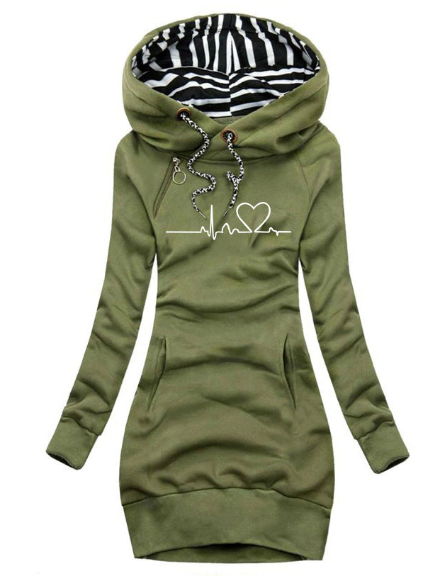 Heart Print Long Clothes Women Hoodie Sweatshirt Pullover Tops - Minihomy