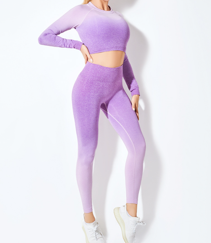 Yoga Wear Long Sleeve Suit Women Seamless Gradient Fitness Wear