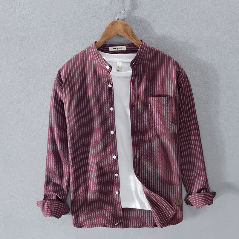 Men's Casual Striped Stand Collar Shirt - Minihomy