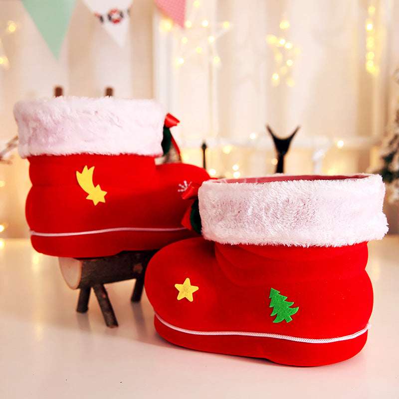 Large Christmas Red Flocking Candy Boots - Minihomy