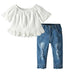 Girls Lace Pearl Jeans Set - Minihomy