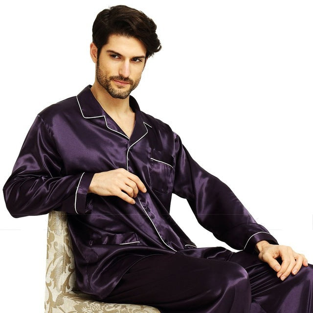 Men's silk satin pajamas suit casual wear - Minihomy