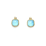 Square Turquoise Quartz Cut S925 Silver Gold-plated Necklace Earring Ring Set