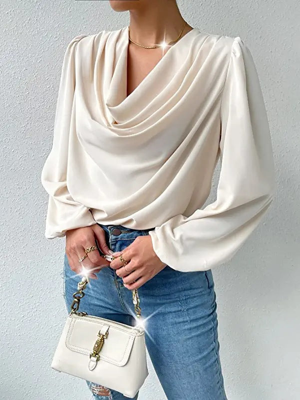 Chiffon Long-sleeved Shirt Loose V-neck Top T-shirt Women's Clothing - Minihomy