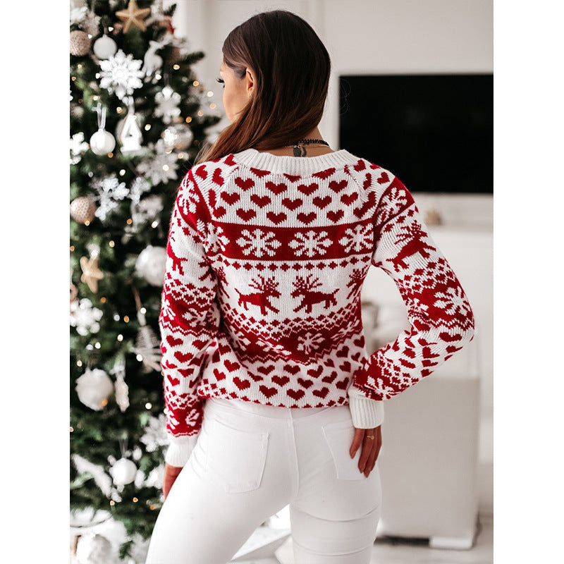 Christmas Elk Long Sleeve Knitted Sweater - Minihomy