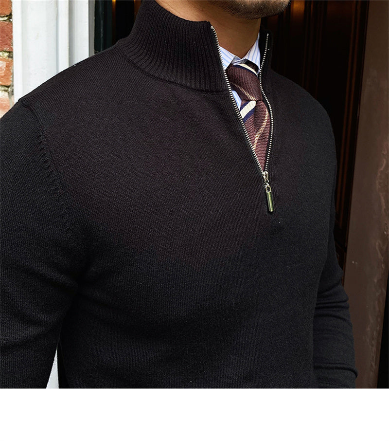 Men's Stand-up Collar Zipper Knit Long-sleeved Sweater - Minihomy