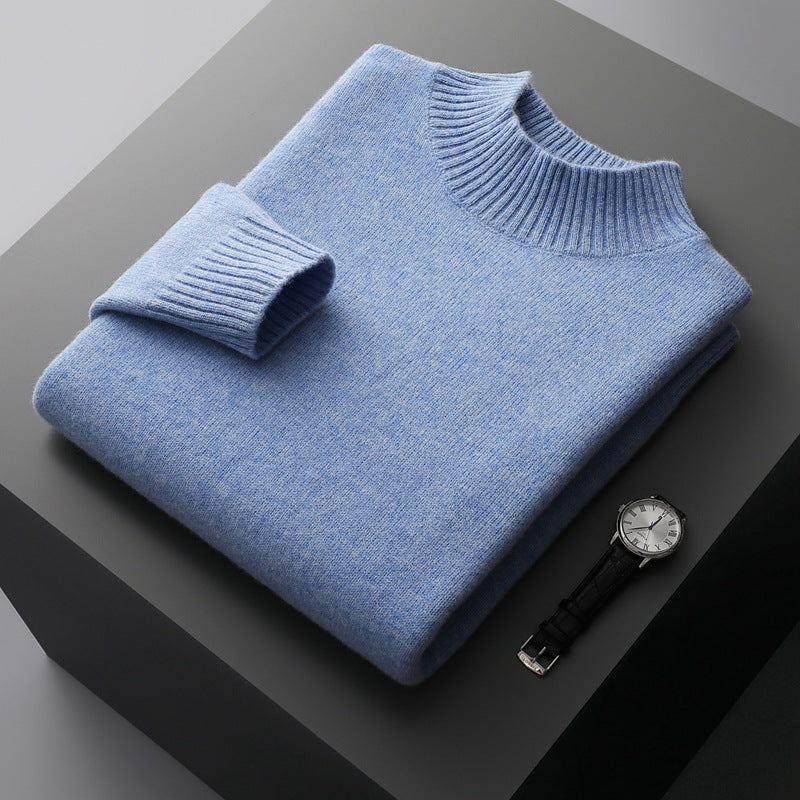 Mock Neck Sweater Men's Knitted Shirt - Pure Wool - Minihomy