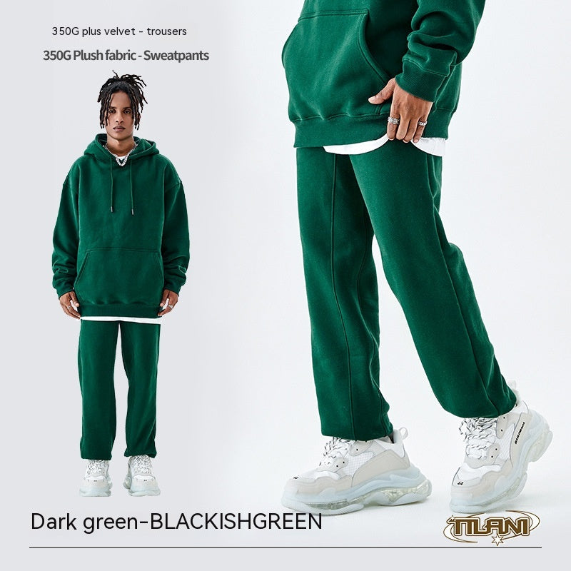 Fleece-lined Thick Loose Solid Color Sweatpants - Minihomy