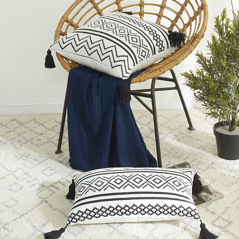 Nordic Morocco Chenille Geometric Throw Pillow Jacquard Tassel - Minihomy