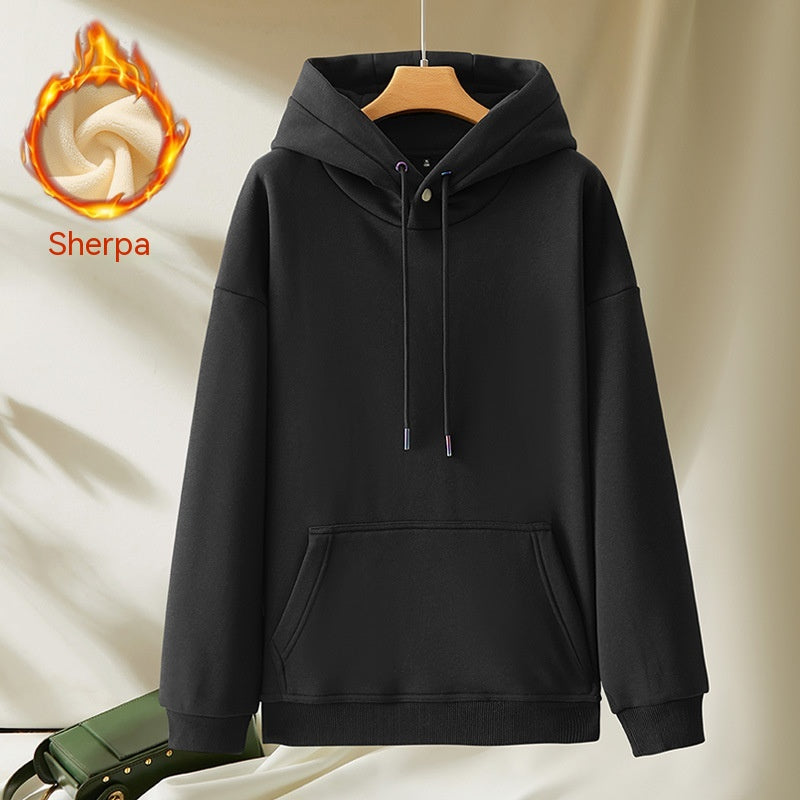 Men's And Women's Casual Fleece And Thick Solid Color Hooded Sweater - Minihomy