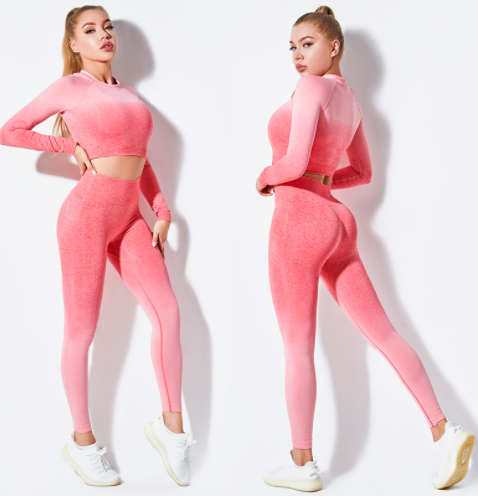 Yoga Wear Long Sleeve Suit Women Seamless Gradient Fitness Wear