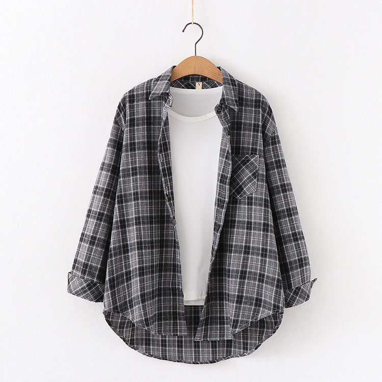 Plaid Shirt Women Loose Long Sleeve Blouses Cotton Flannel Casual Shirt Women - Minihomy