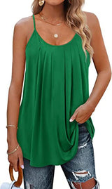 Women's Summer Vest Pleated Spaghetti Strap Tank Top