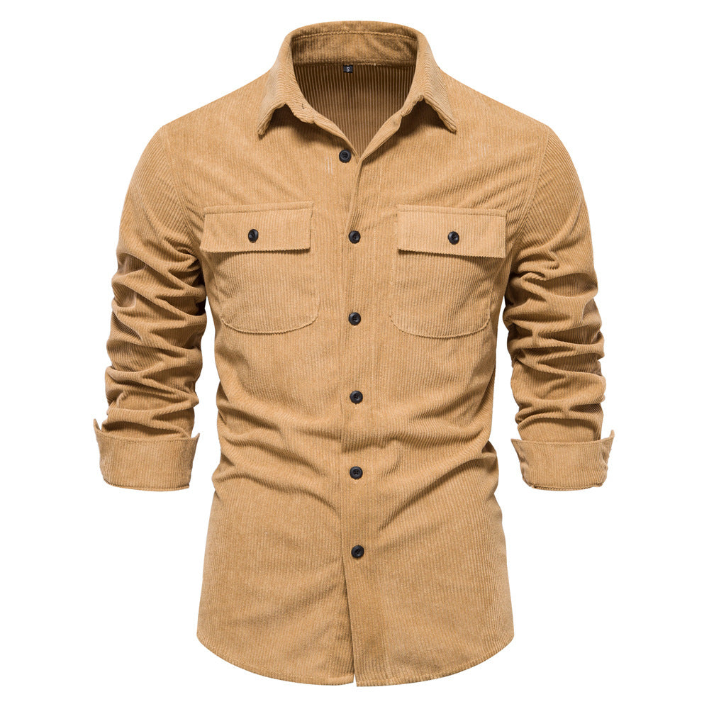 Men's Slim Corduroy Solid Color Long Sleeve Shirt - Minihomy