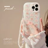 Peach Love Bear Pearl Chain Phone Case - Minihomy