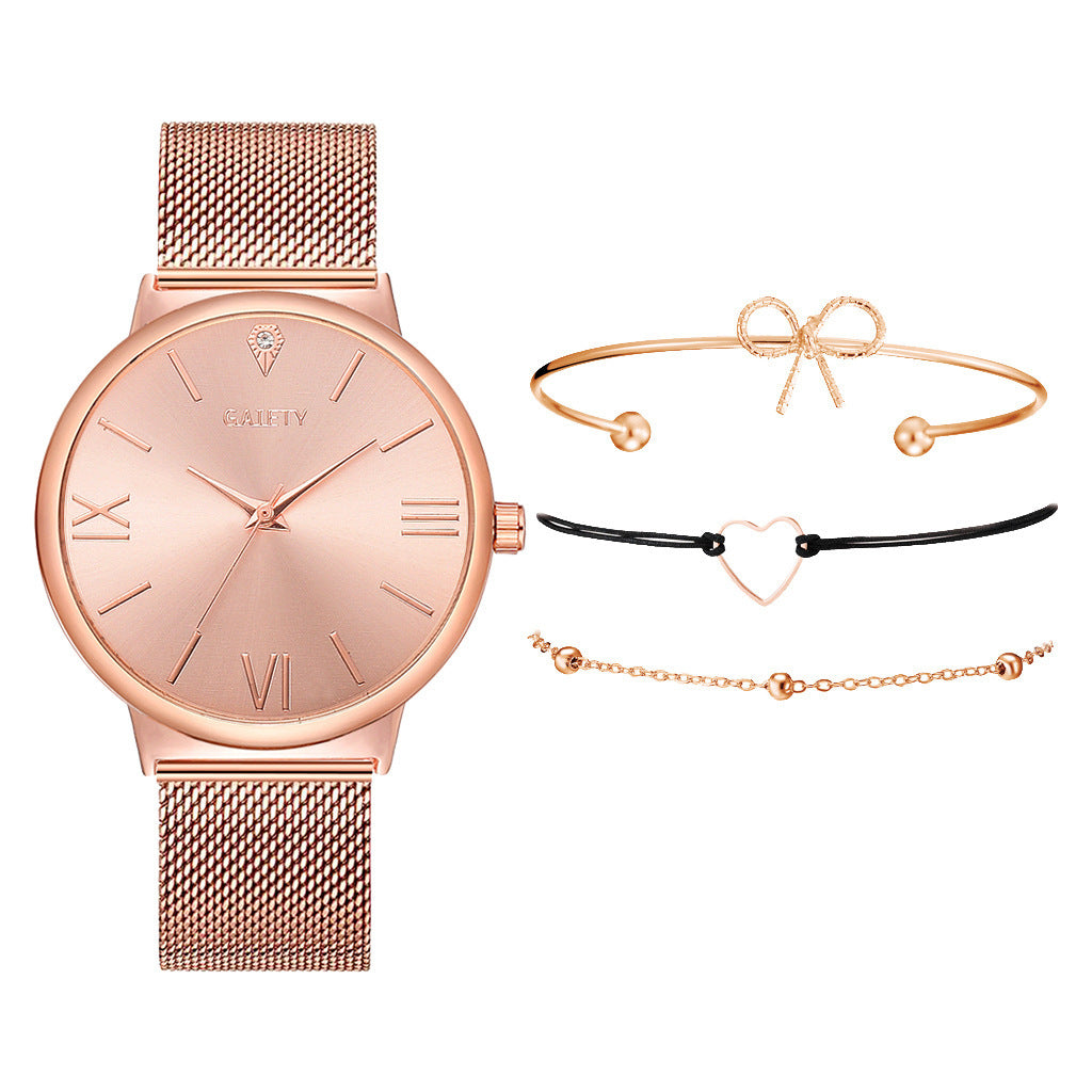 4pcs/Set Dress Women Rose Gold Watches Luxury Ladies Wrist Watch Female Quartz Clock Bracelet - Minihomy