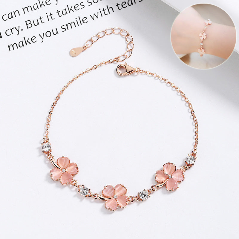 Opal Crystal Gemstone Bracelet for Women - Rose Gold Chain with Zircon Diamonds - Cute Girlfriend Gift - Minihomy