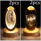 LED Night Light Galaxy Crystal Ball Table Lamp - 3D Planet Moon Lamp for Bedroom Home Decor - Minihomy