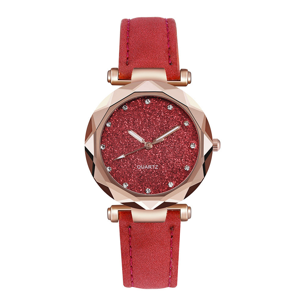 Casual Women Romantic Starry Sky Wrist Watch Leather Rhinestone Designer Ladies Clock - Minihomy