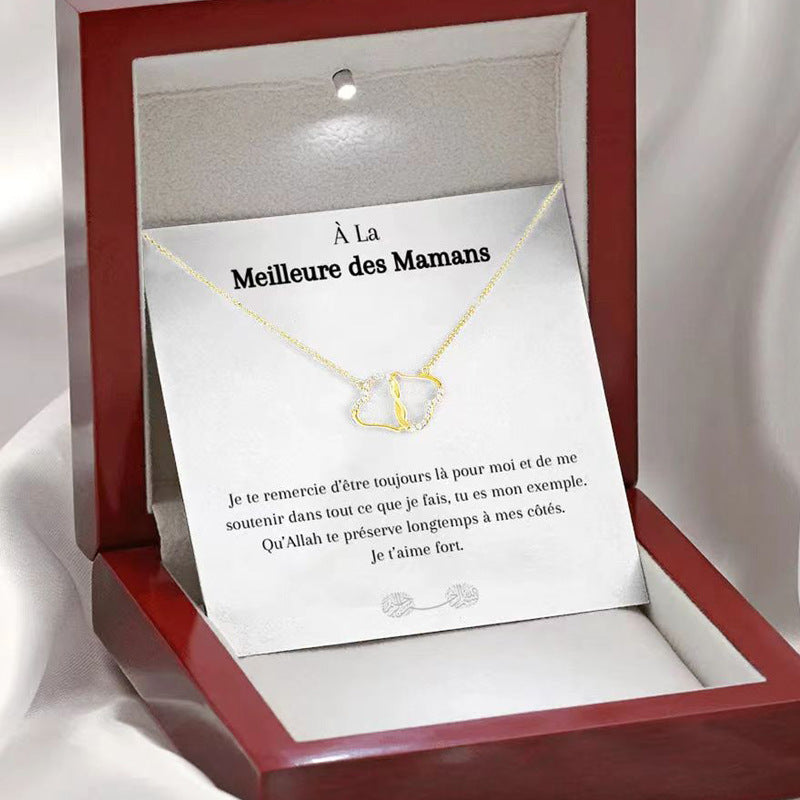 Double Heart Love Necklace With Rhinestones Inlaid Zircon Mother Valentine's Day Gift - Minihomy