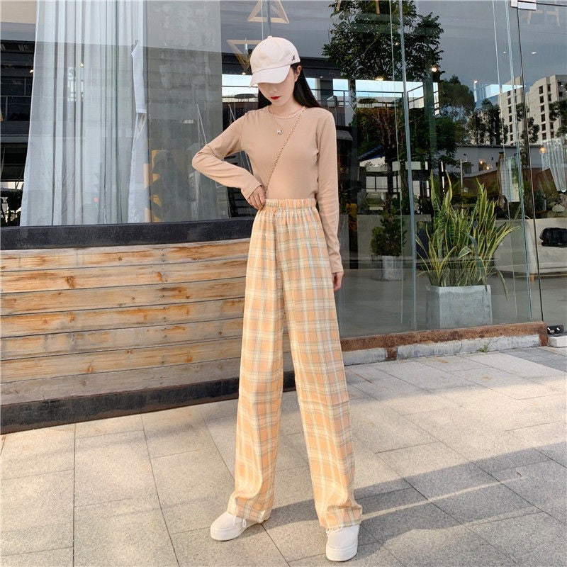 Plaid Wide Leg Pants Women Casual Pants - Minihomy