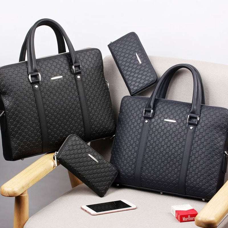 Men bag handbag leather business briefcase embossed letters - Minihomy