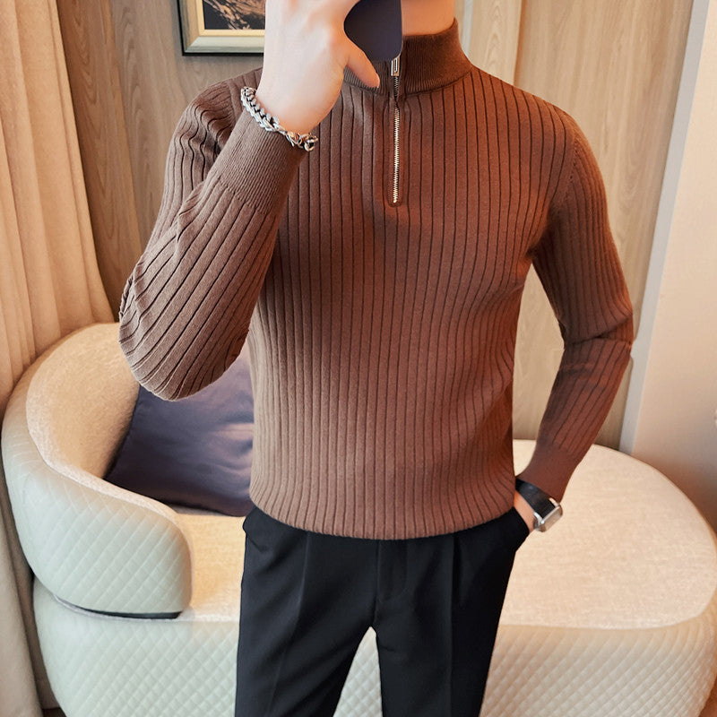 Men's Autumn And Winter Zipper Stand Collar Knitted Sweater: Stay Cozy in Style - Minihomy