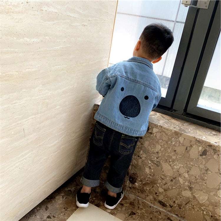 Cartoon bear boy denim jacket - Minihomy