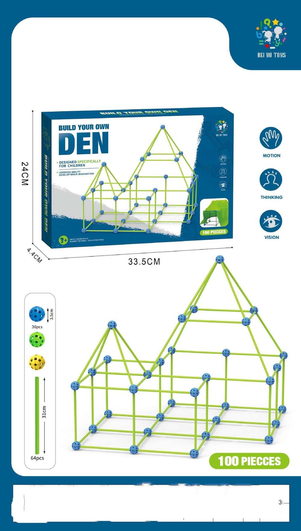 Fort Building Kit - Construction Blocks Set for Kids Toy Tents Fortress Builder Castles Tunnels DIY 3D Play House - Minihomy