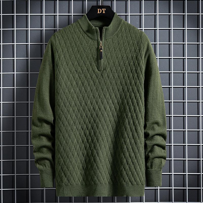 Fall Winter Men Half Zip Sweater Diamond Lattice Sweater: Elevate Your Winter Style - Minihomy