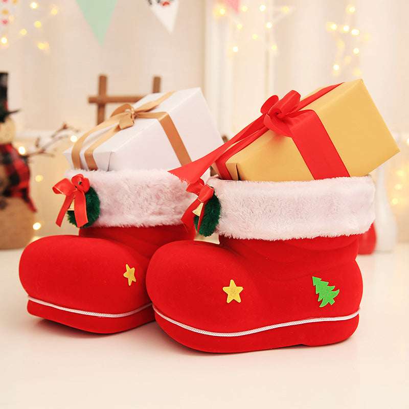 Large Christmas Red Flocking Candy Boots - Minihomy