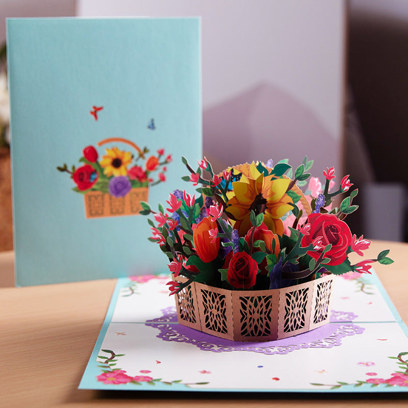 3D Flower Bouquet Cards Gifts Anniversary Pop-Up Mom Floral Bouquet Wife Greeting Cards Mothers Day - Minihomy