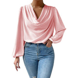 Chiffon Long-sleeved Shirt Loose V-neck Top T-shirt Women's Clothing - Minihomy