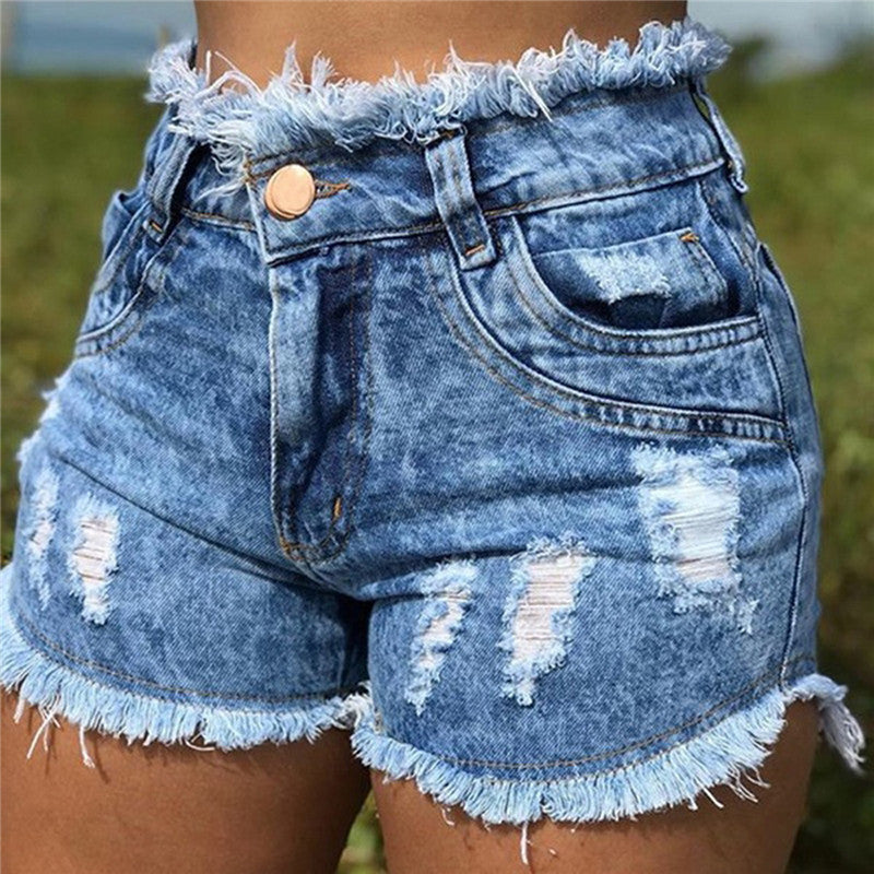 Tassel Torn Hole Women's Denim Shorts