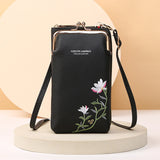 Flower Embroidery Phone Bag With Lock Buckle Outdoor Long Wallet Fashion Shoulder And Crossbody Bags - Minihomy