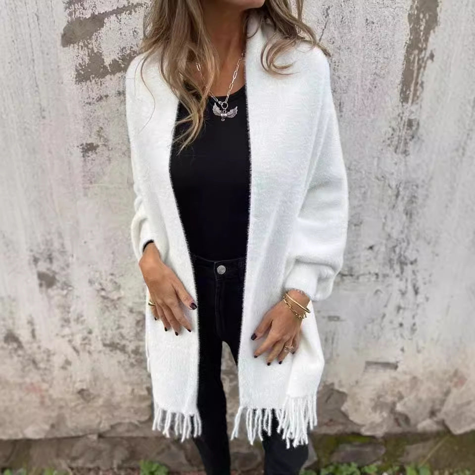 Women's Knitted Batwing Sleeve Cardigan With Tassel Design Fashion Loose Shawl Outwear Clothing