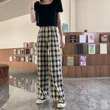 Plaid Wide Leg Pants Women Casual Pants - Minihomy