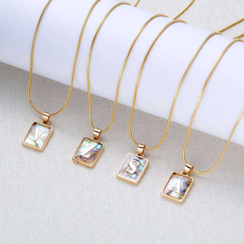 26 Letter Square Necklace Colorful Shell Luminous Pendant Chain Necklace For Women - Minihomy