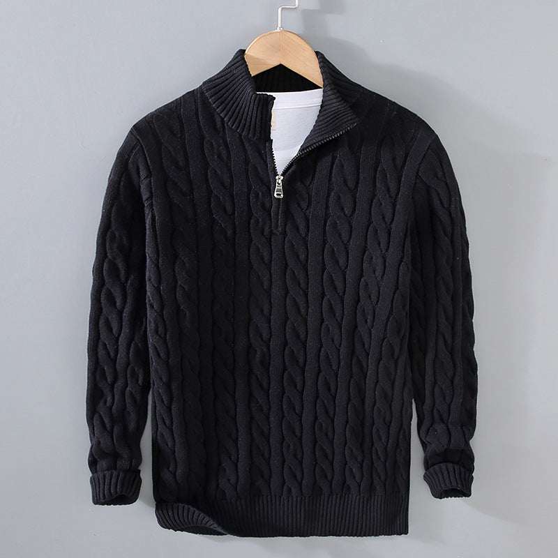 Men's Half Turtleneck Thickened Loose Zipper Sweater - Minihomy