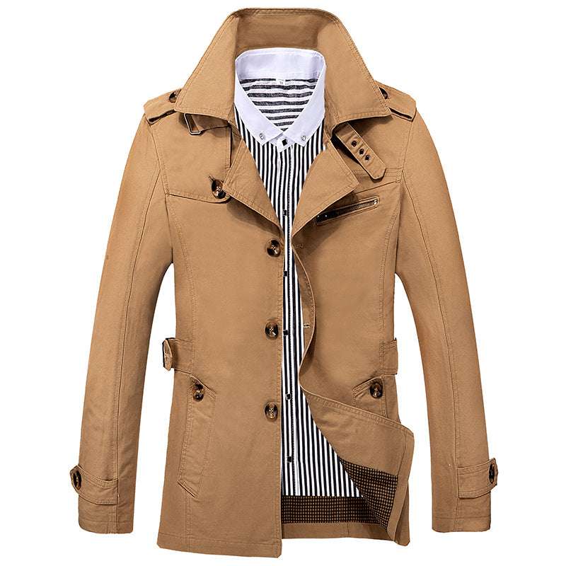 Men's Casual Solid Color Trench Coat - Minihomy