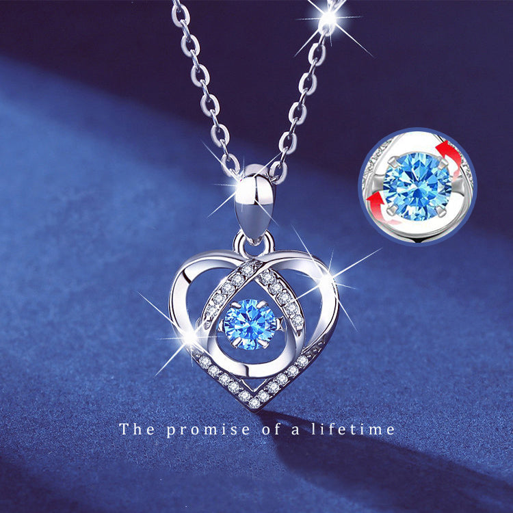 S925 Beating Heart-shaped Necklace Women Luxury Love Rhinestones Necklace