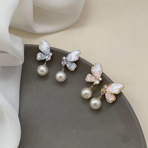 Gradient Butterfly Pearl Earrings With Rhinestones Luxury Personalized Earrings For Women Jewelry - Minihomy