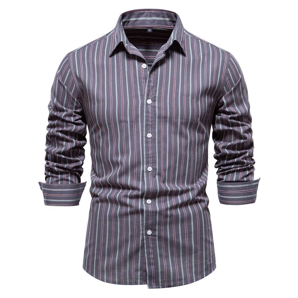 Men's All-match Striped Long-sleeved Cotton Shirt Top - Minihomy