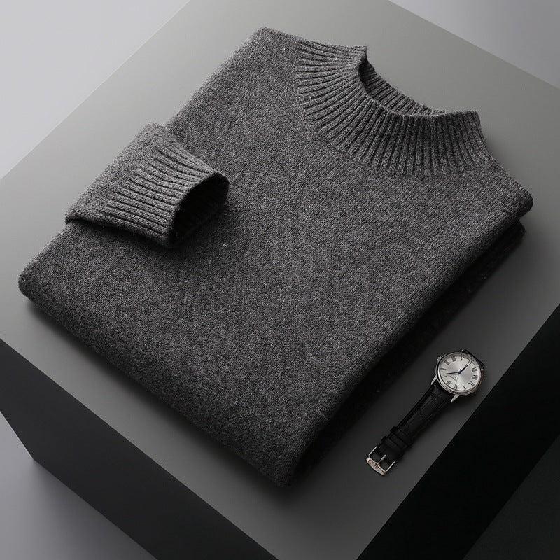 Mock Neck Sweater Men's Knitted Shirt - Pure Wool - Minihomy