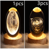 LED Night Light Galaxy Crystal Ball Table Lamp - 3D Planet Moon Lamp for Bedroom Home Decor - Minihomy